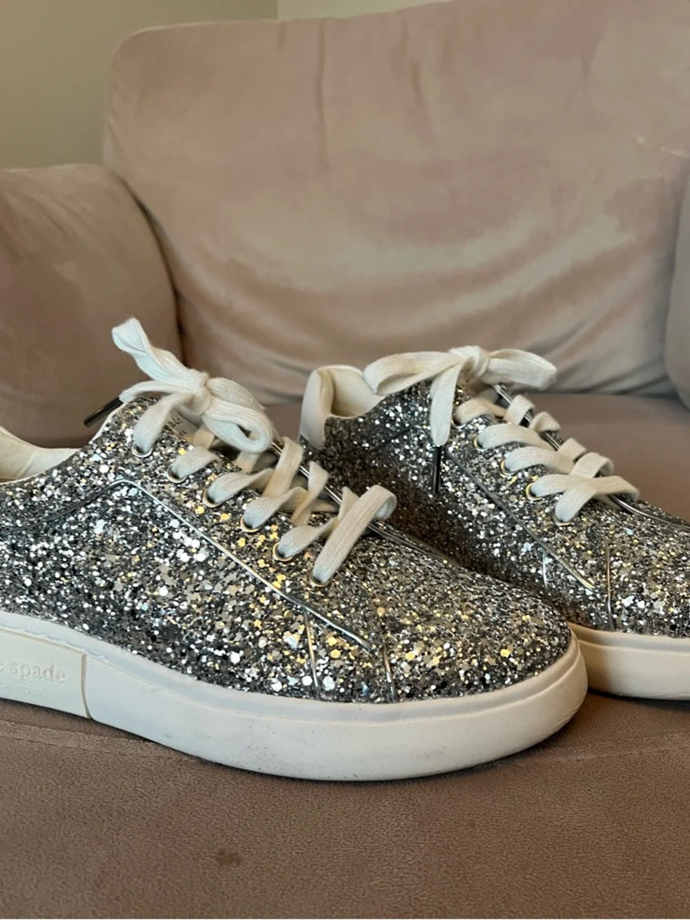 kate spade Silver Glitter Platform Sneakers - Picture 2 of 9